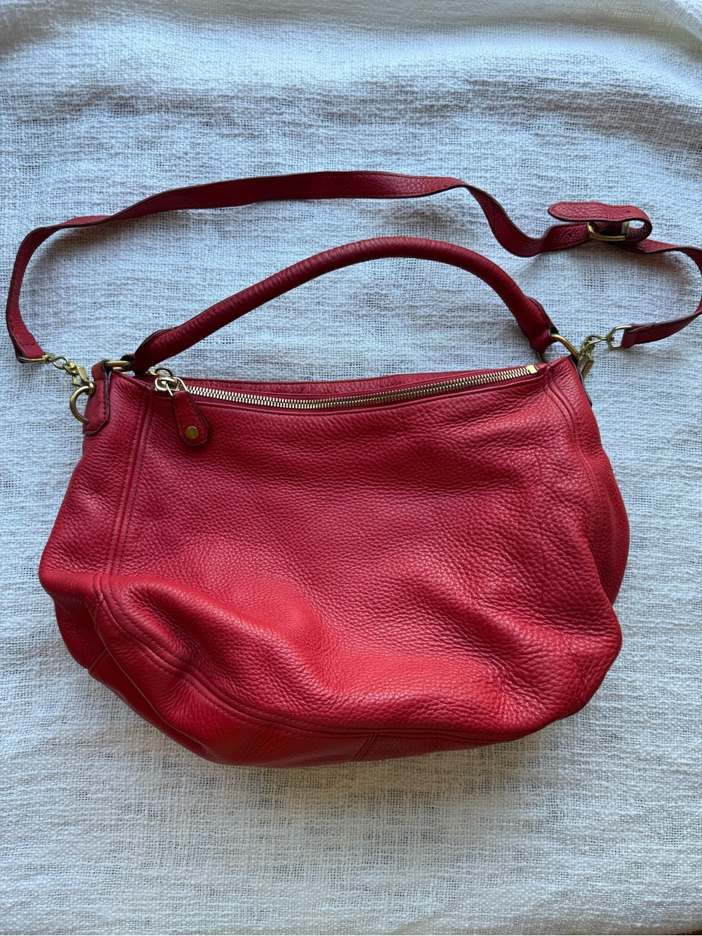 TITLE J Crew Brompton Red Pebbled Leather Hobo Shoulder Crossbody Bag